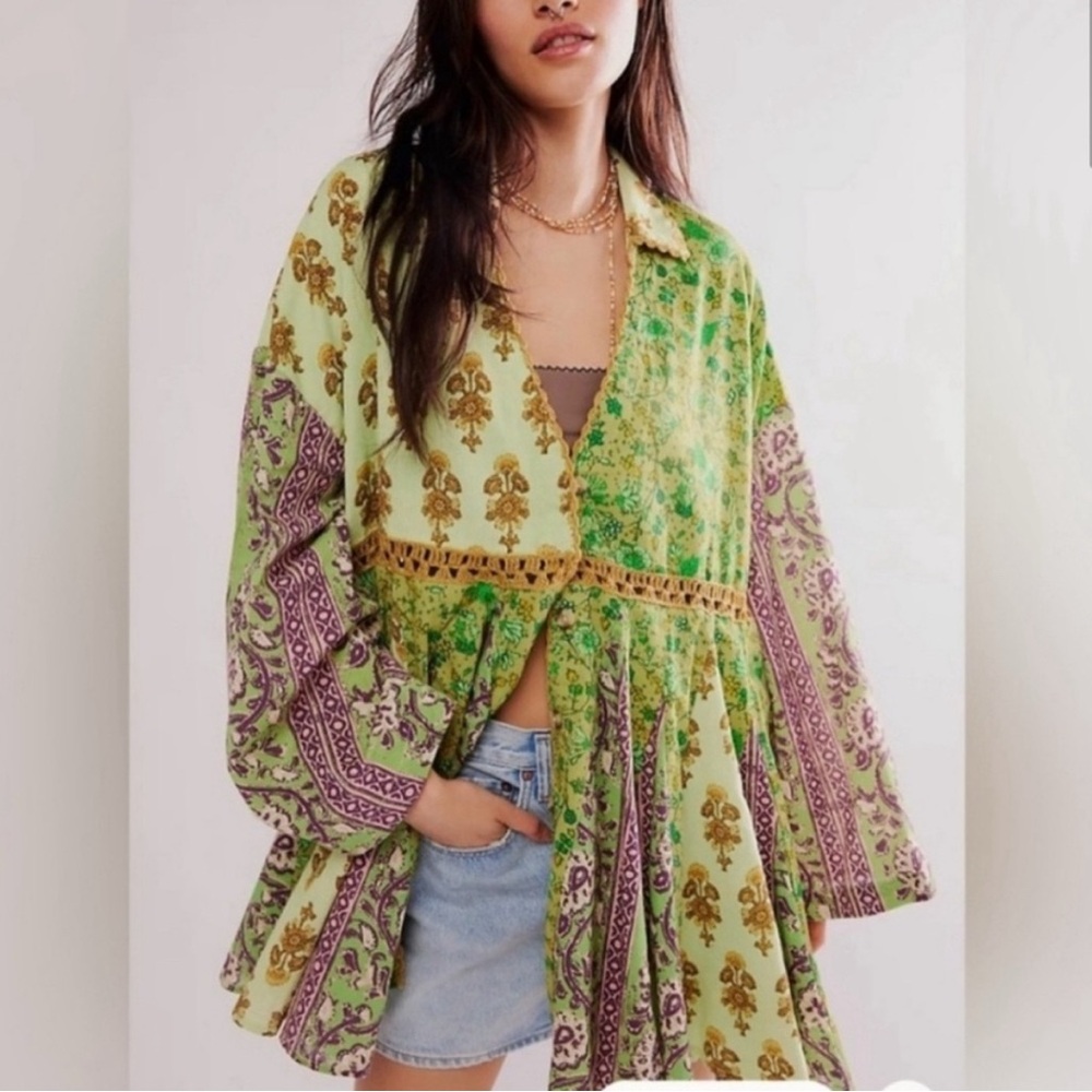 Free People Hazy Baby Printed Mini Dress Sweet Mint Combo Floral Size Medium